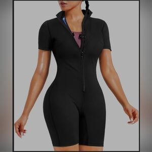 Black Short Sleeve Zip-Up Bodysuit